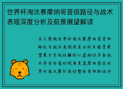 世界杯淘汰赛摩纳哥晋级路径与战术表现深度分析及前景展望解读